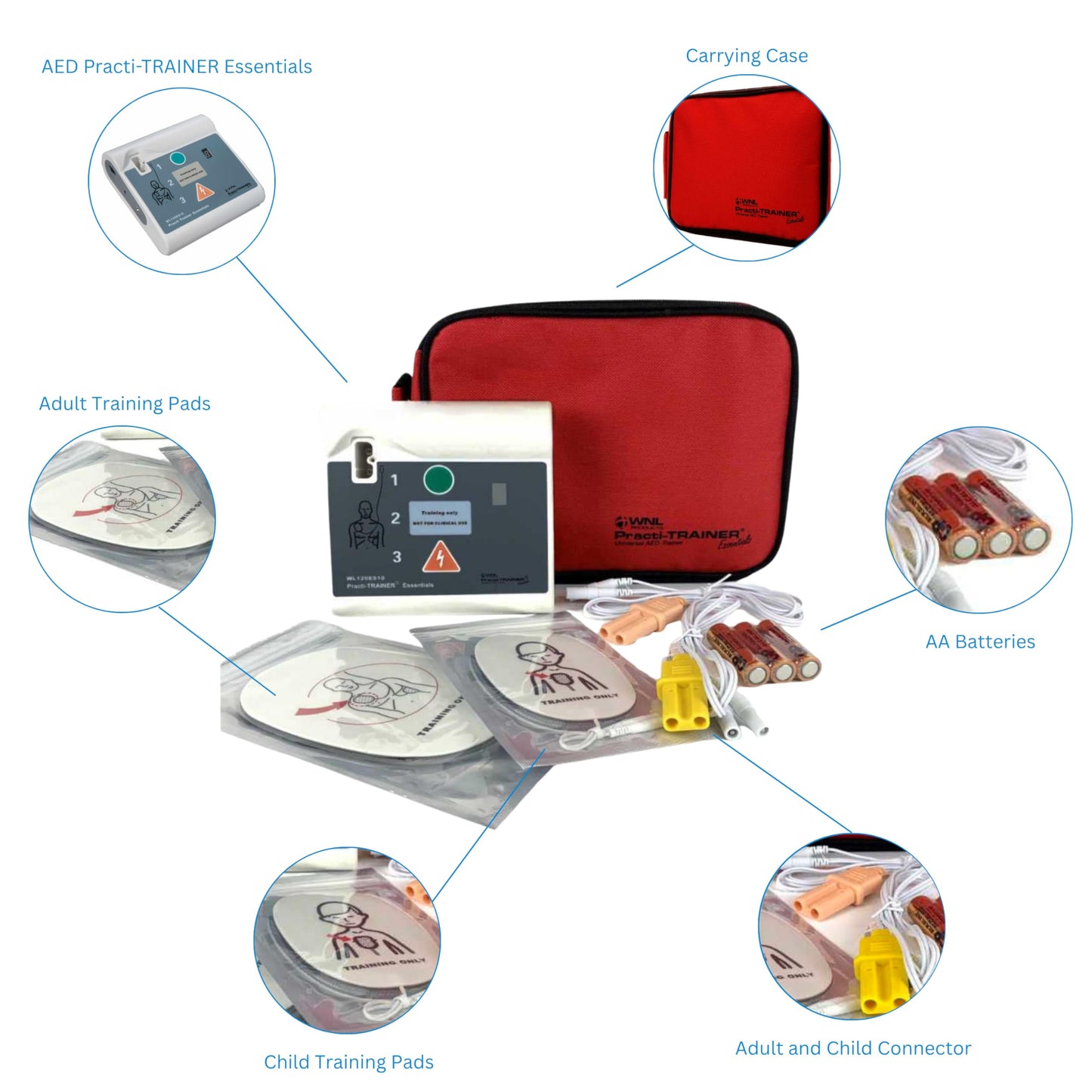 WNL Products WL120ES10 Practi-Trainer Essentials AED Training Kit – Base Model with Reusable Pads – for CPR & AED Training Use Only (1 Pack Kit)